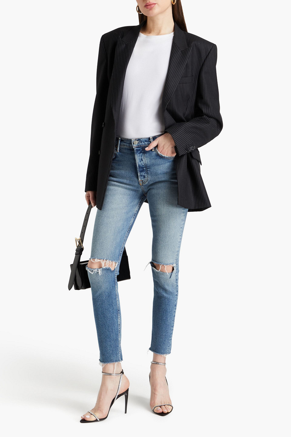 Shop Grlfrnd Karolina Distressed High-rise Skinny Jeans In Mid Denim