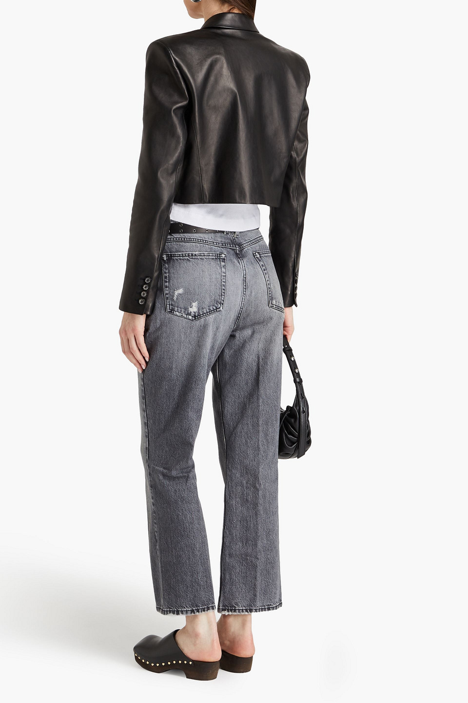 Shop Frame Le High N Tight Cropped Distressed High-rise Bootcut Pants In Gray