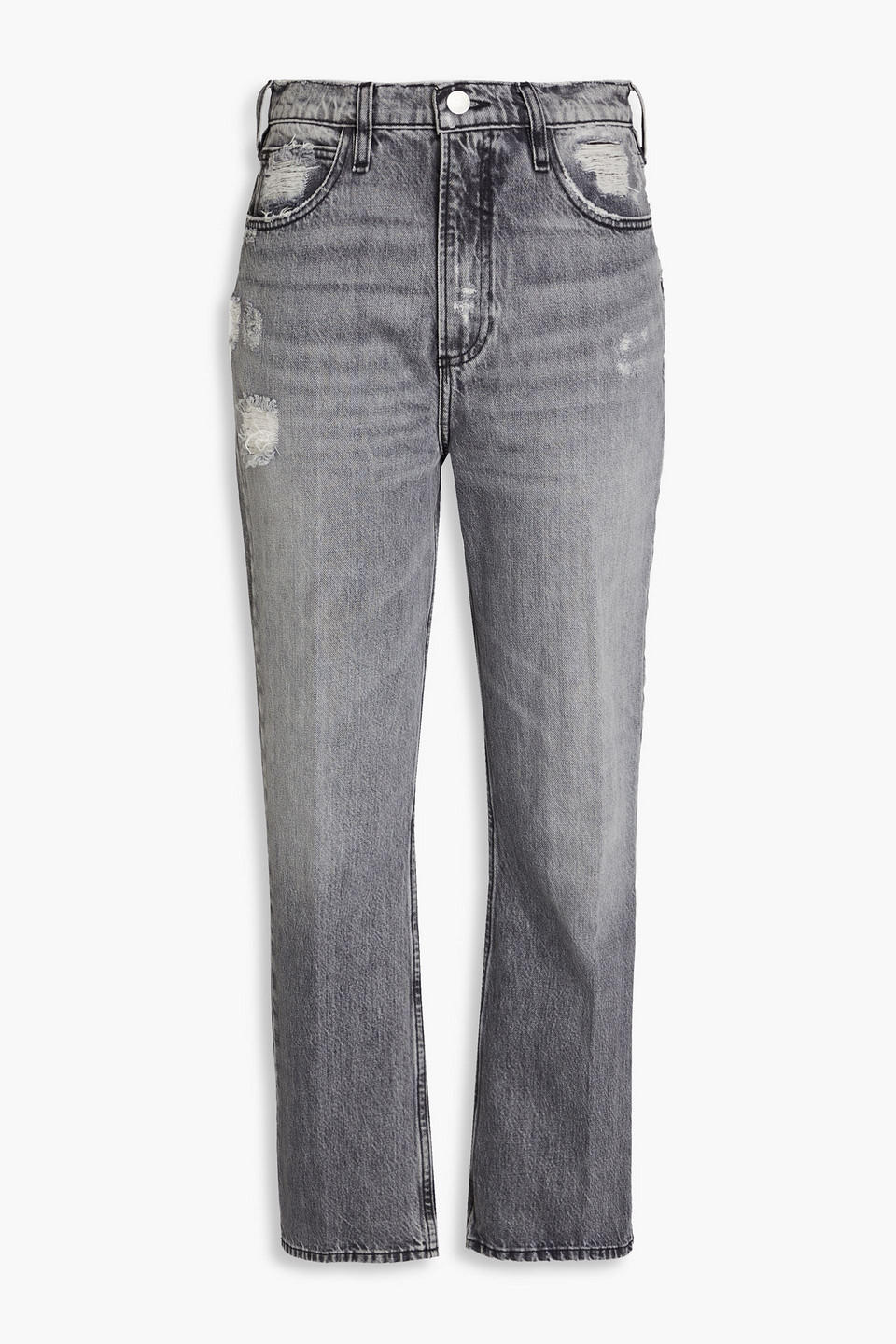 Frame Le High N Tight Cropped Distressed High-rise Bootcut Trousers In Grey