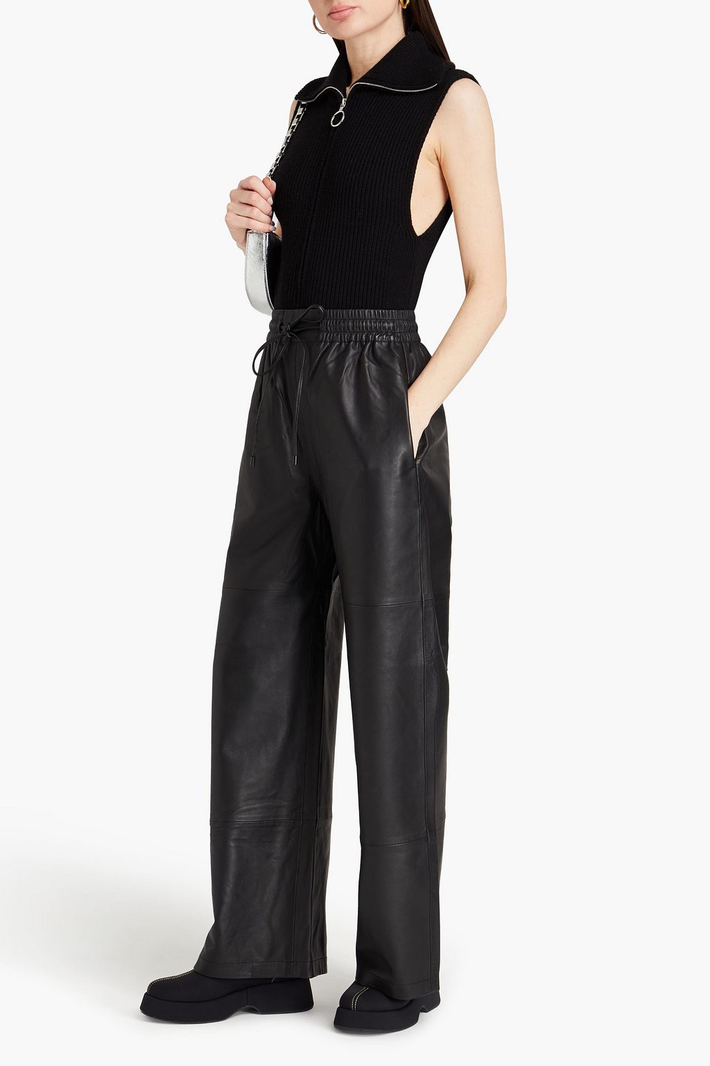 GRLFRND Billie Hose mit weitem Bein aus Leder