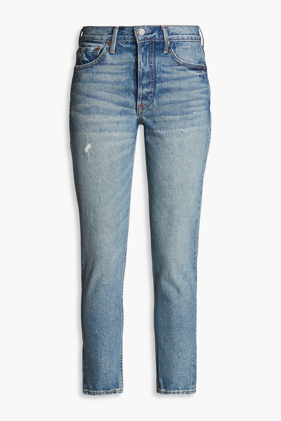 Grlfrnd Karolina Distressed High-rise Skinny Jeans In Light Denim