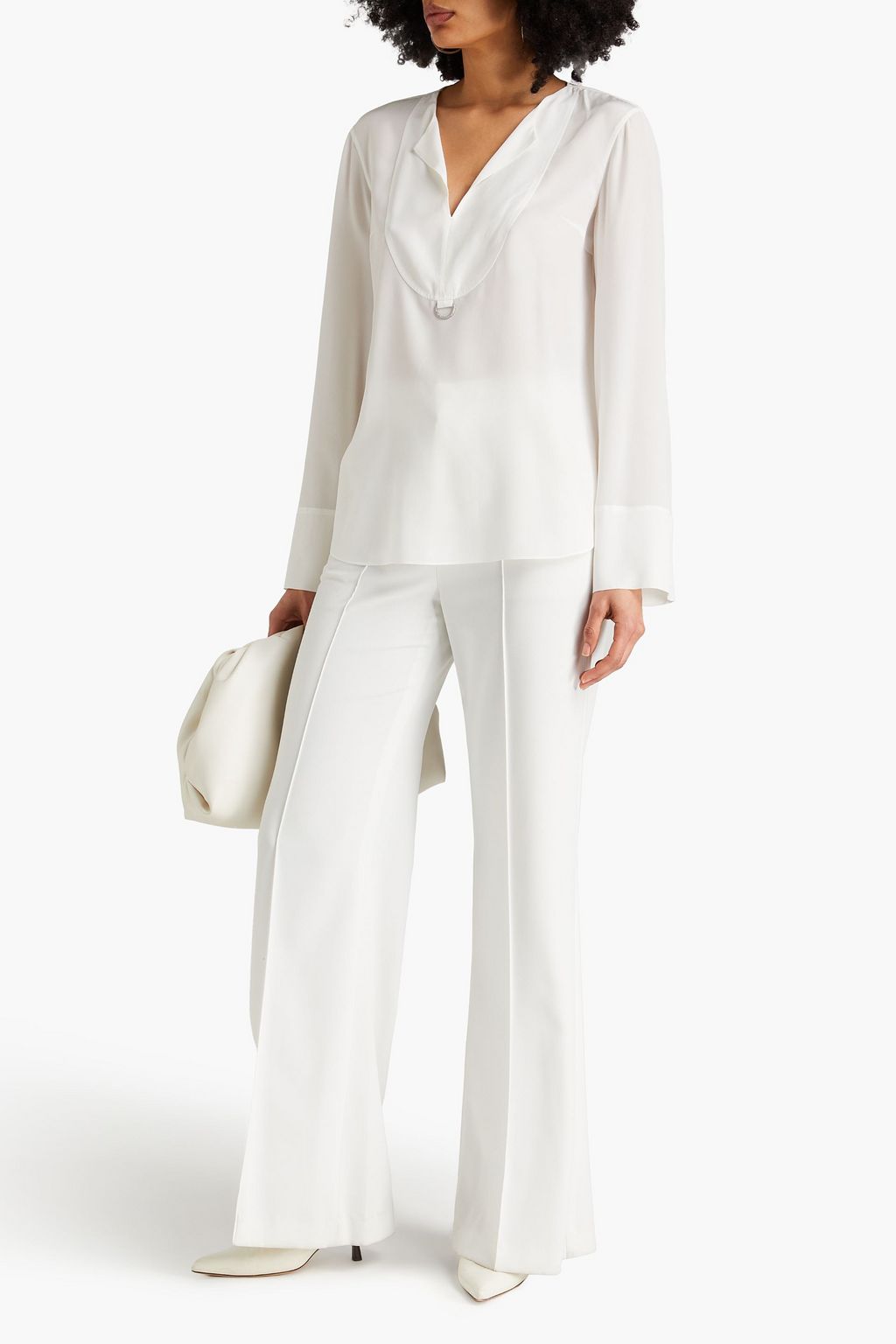 BRUNELLO CUCINELLI シルククレープデシン ブラウス ビーズ付き