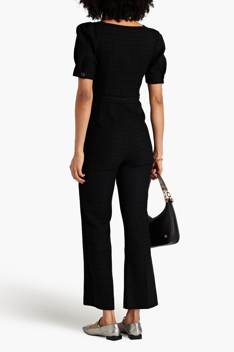 Shop Sandro Tweed Jumpsuit In Black