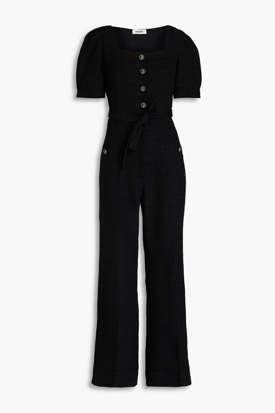 Sandro Tweed Jumpsuit In Black