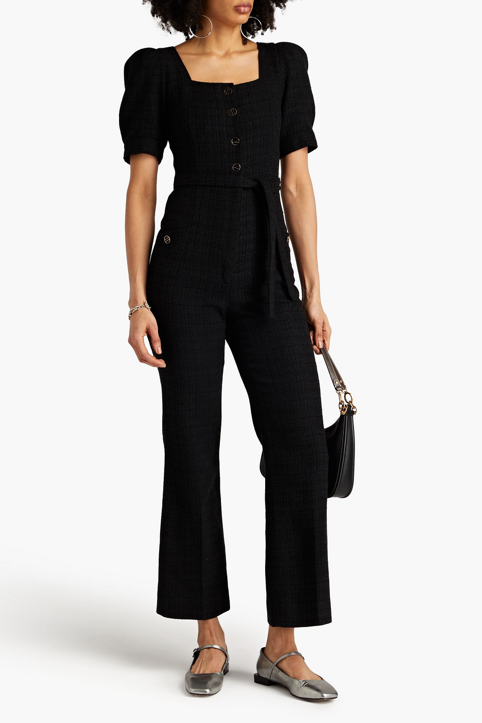 Shop Sandro Tweed Jumpsuit In Black