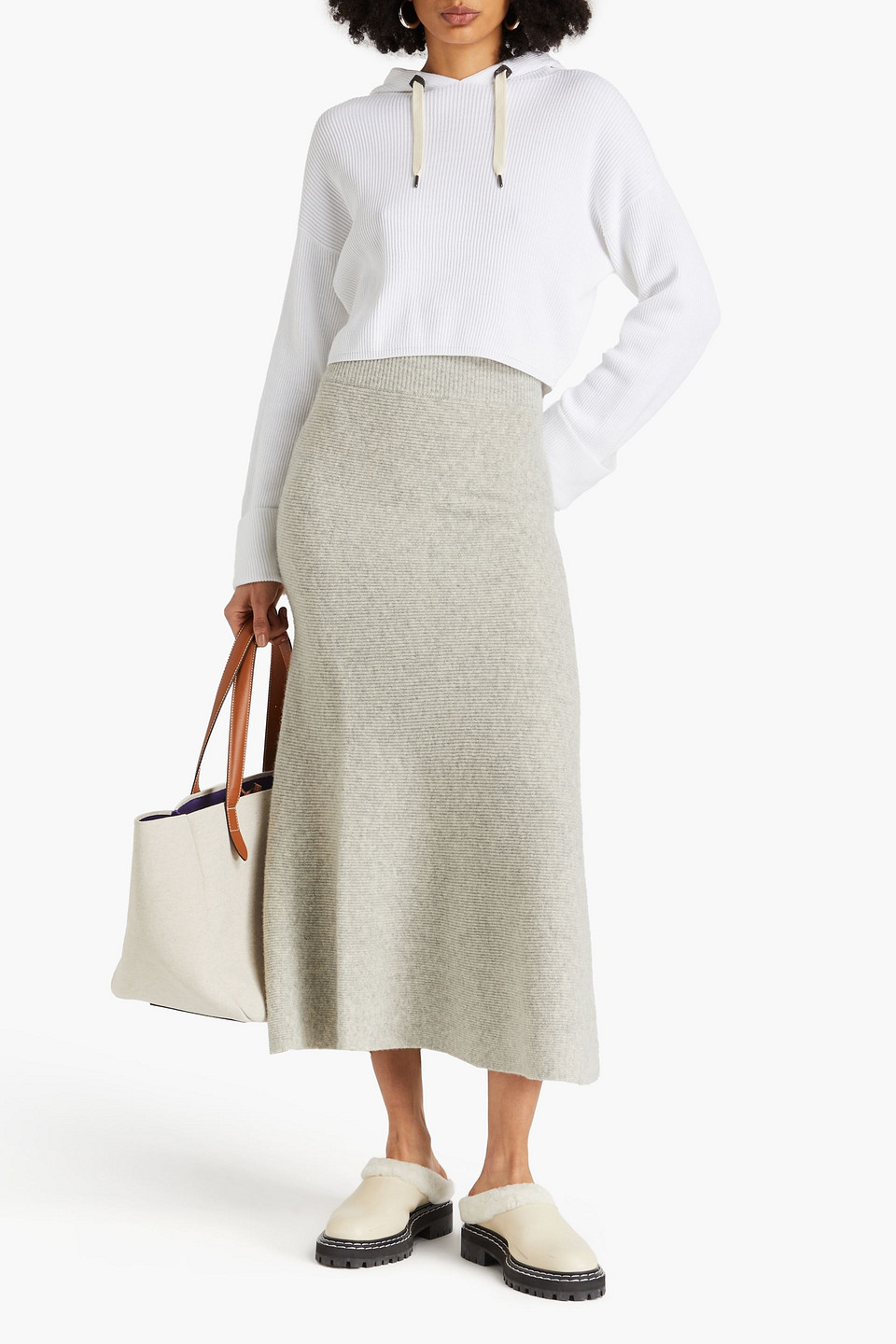 Shop Brunello Cucinelli Cropped Ribbed Cotton Hoodie In White