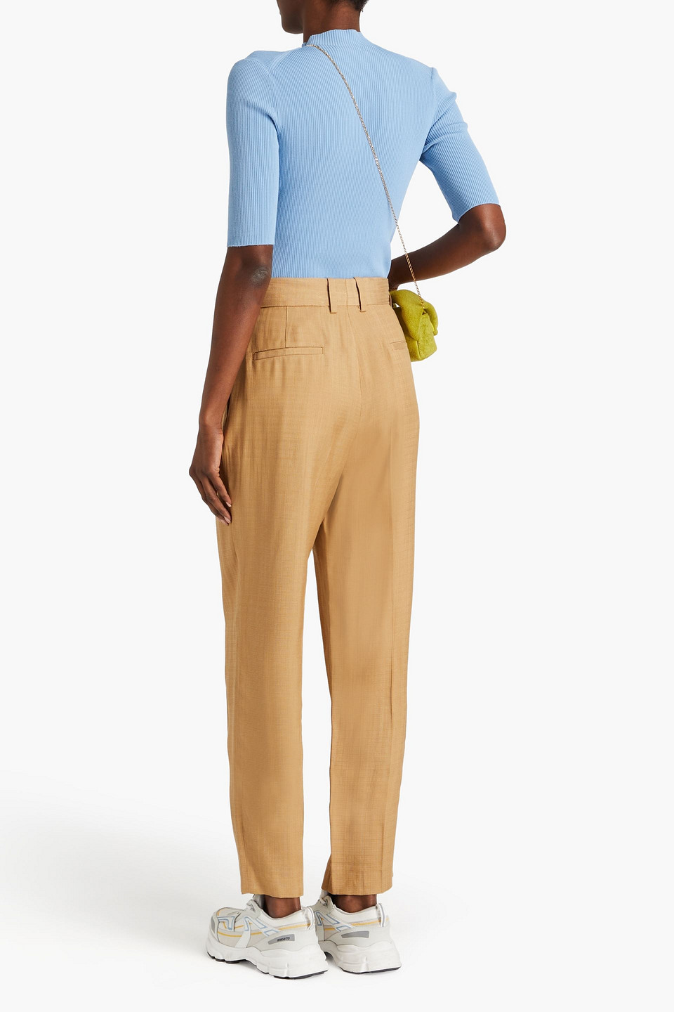 Sandro Pleated Slub Woven Tapered Pants In Sand