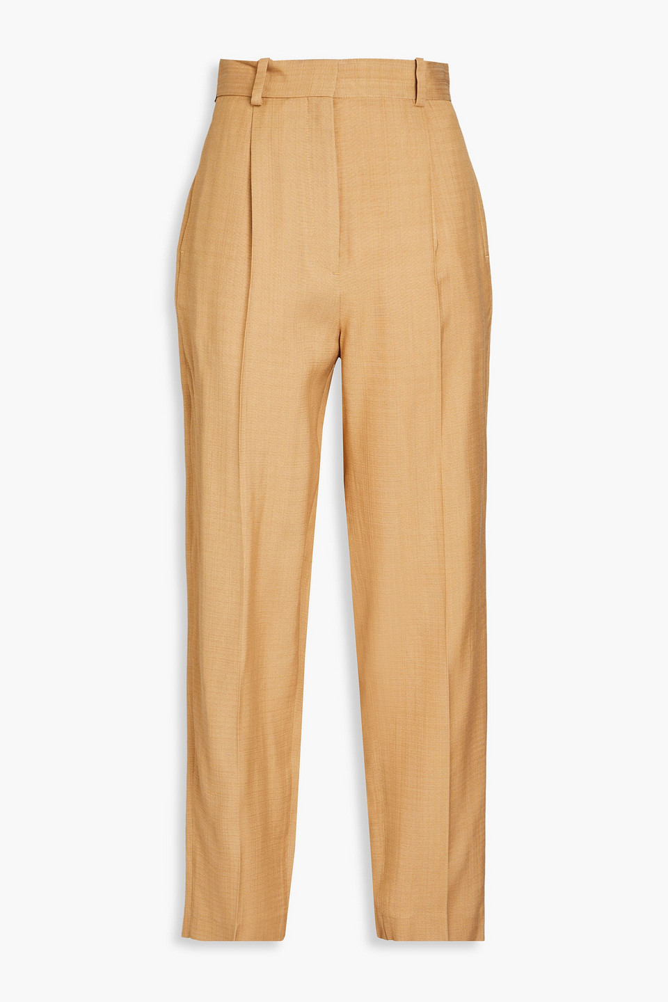Sandro Pleated Slub Woven Tapered Trousers In Sand