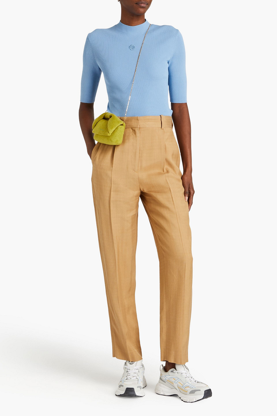 Sandro Pleated Slub Woven Tapered Pants In Sand
