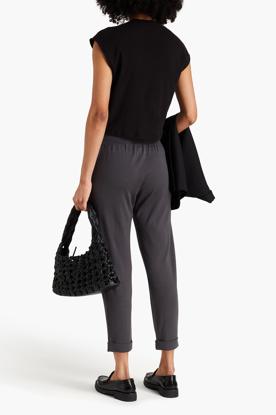 Shop Brunello Cucinelli Cropped Wool And Cashmere-blend Track Pants In Dark Gray