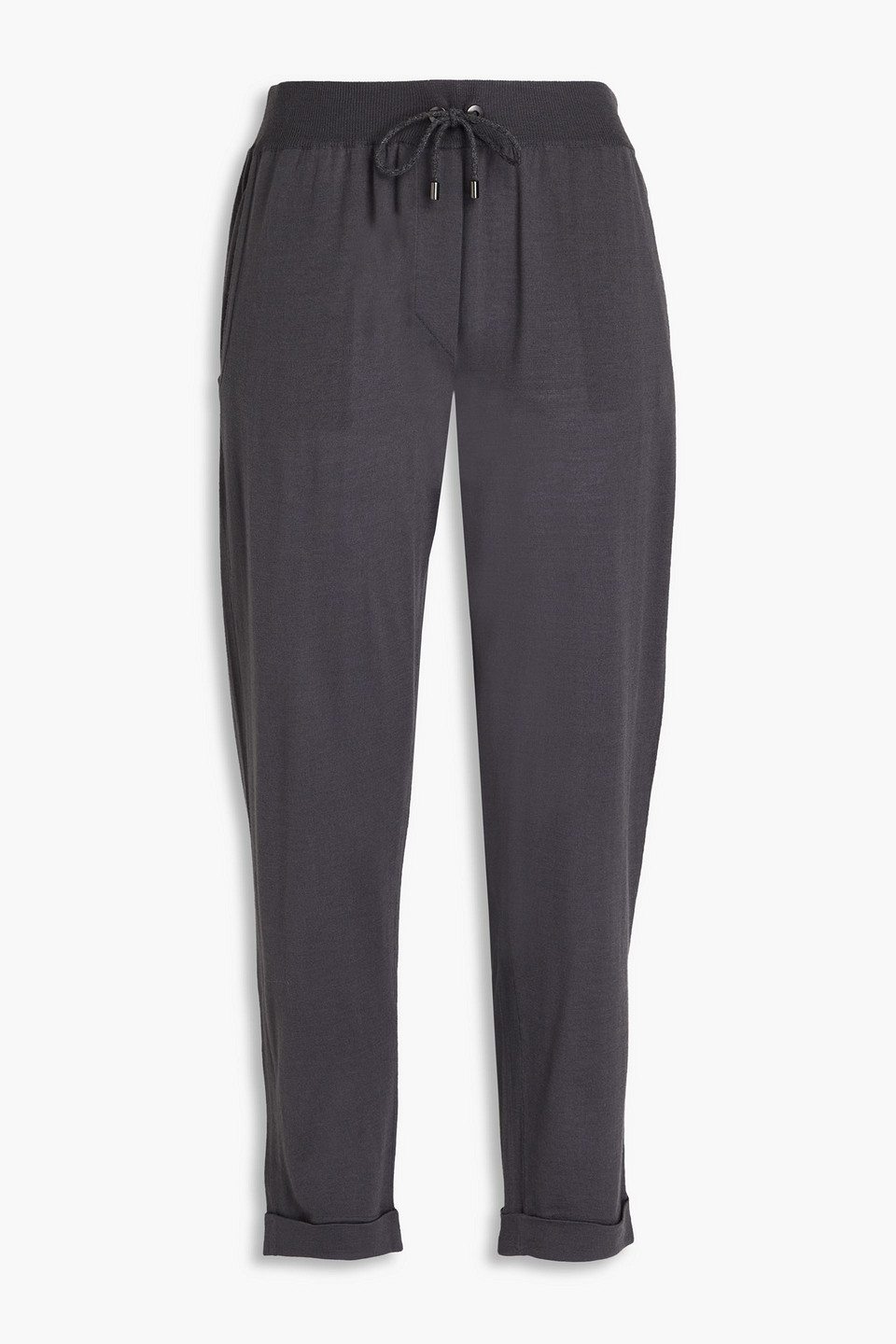 Brunello Cucinelli Cropped Wool And Cashmere-blend Track Pants In Dark Gray