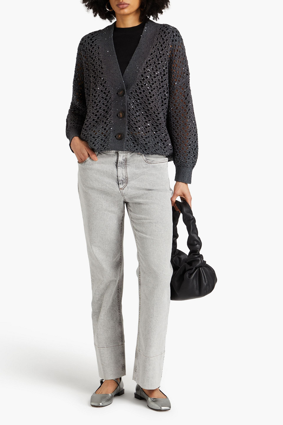 BRUNELLO CUCINELLI SEQUIN-EMBELLISHED OPEN-KNIT CARDIGAN