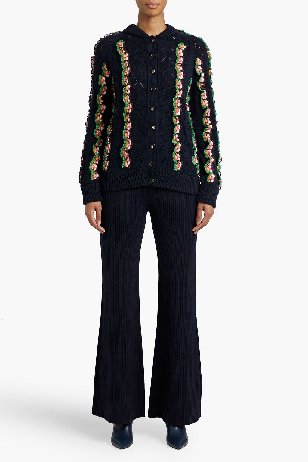 GABRIELA HEARST Judah appliquéd pointelle-knit cashmere cardigan