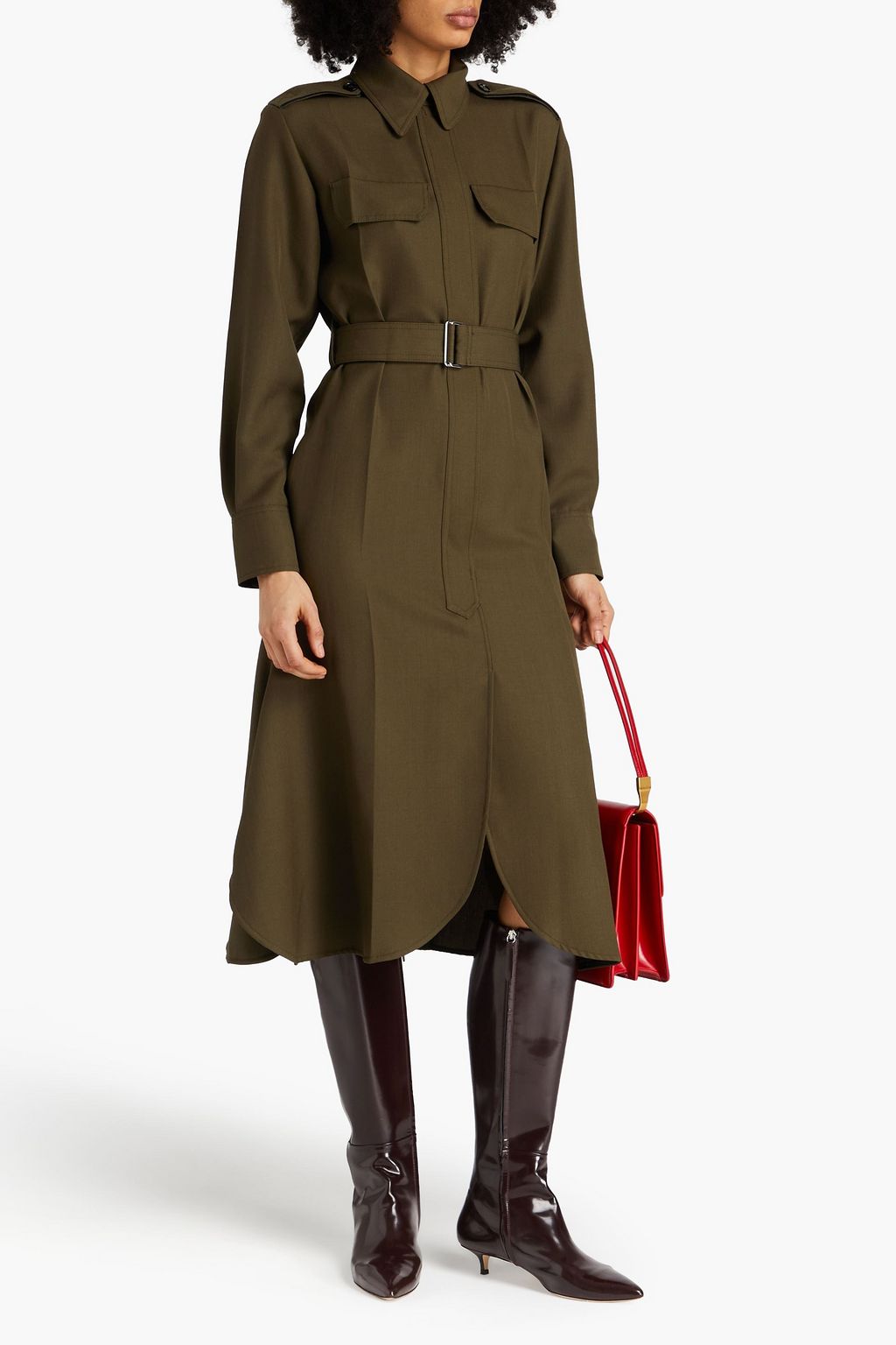 VICTORIA BECKHAM Belted wool midi shirt dress
