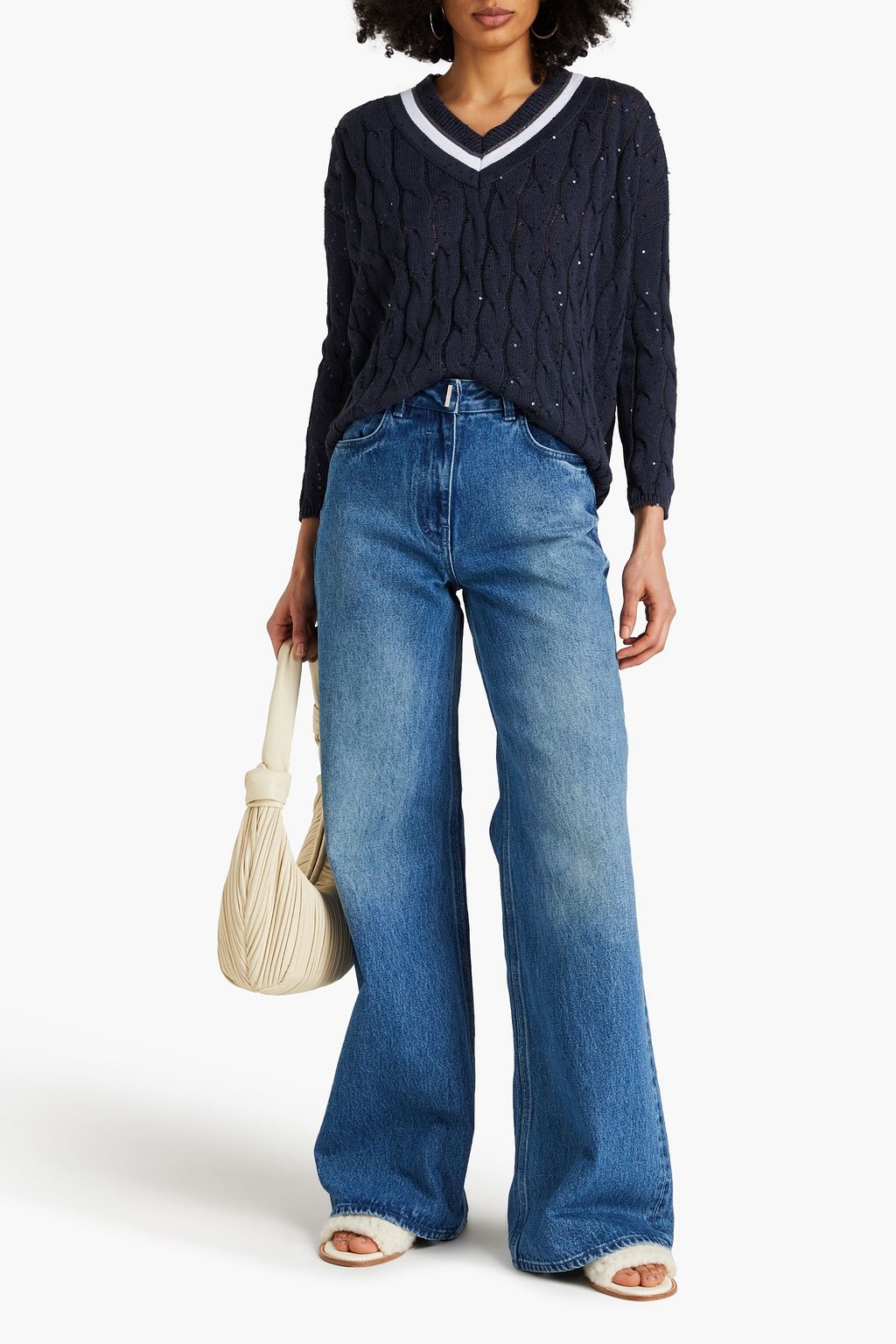 BRUNELLO CUCINELLI كنزة رياضية مصنوعة من نسيج بحبكة مجدولة وبتصميم مزركش