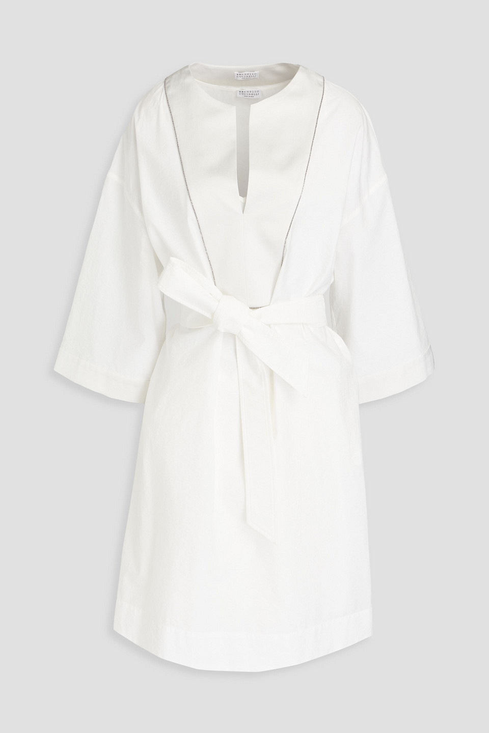 Brunello Cucinelli Bead-embellished Crepe De Chine Dress In White