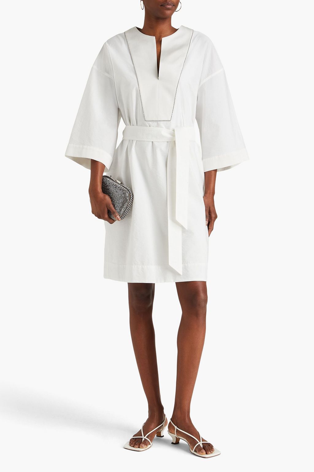 BRUNELLO CUCINELLI Bead-embellished crepe de chine dress