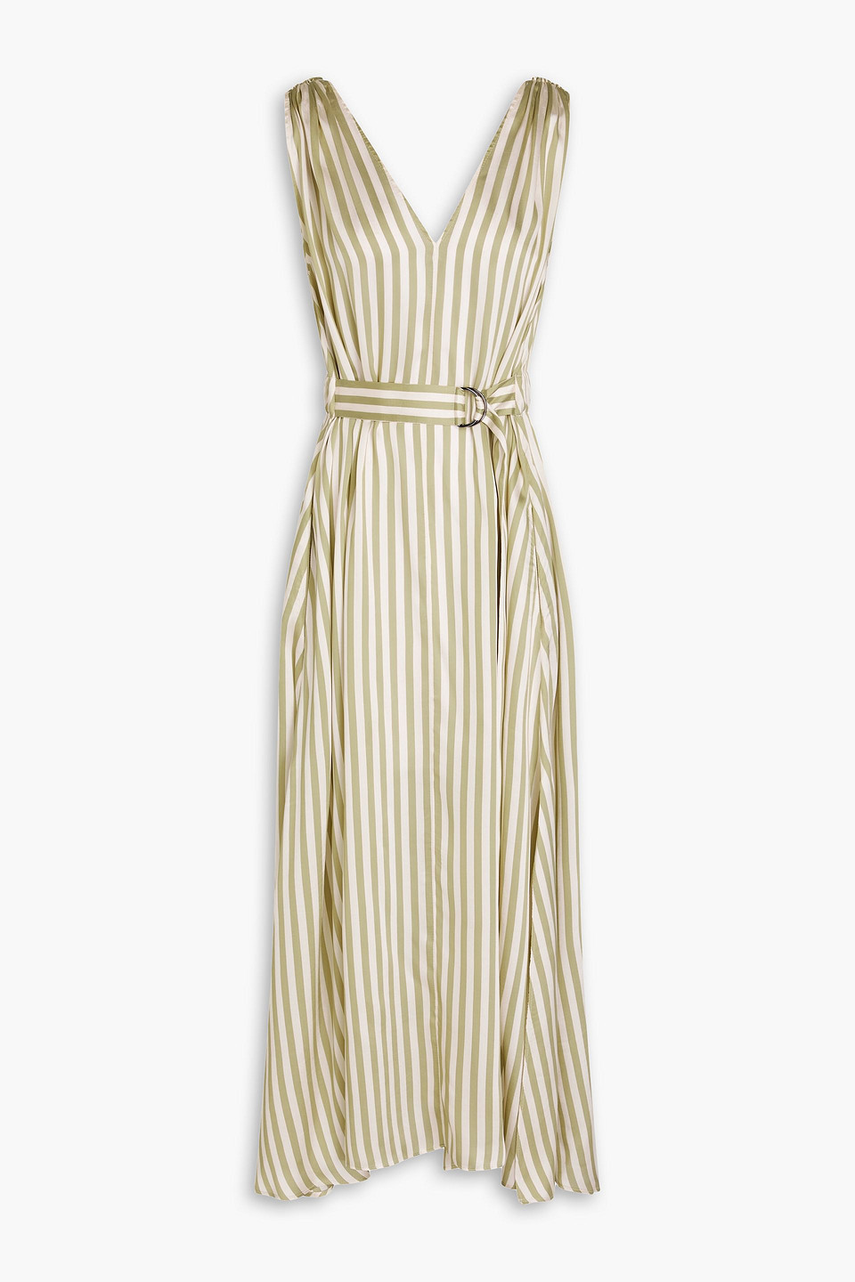 Brunello Cucinelli Bead-embellished Striped Satin-twill Maxi Dress In Army Green