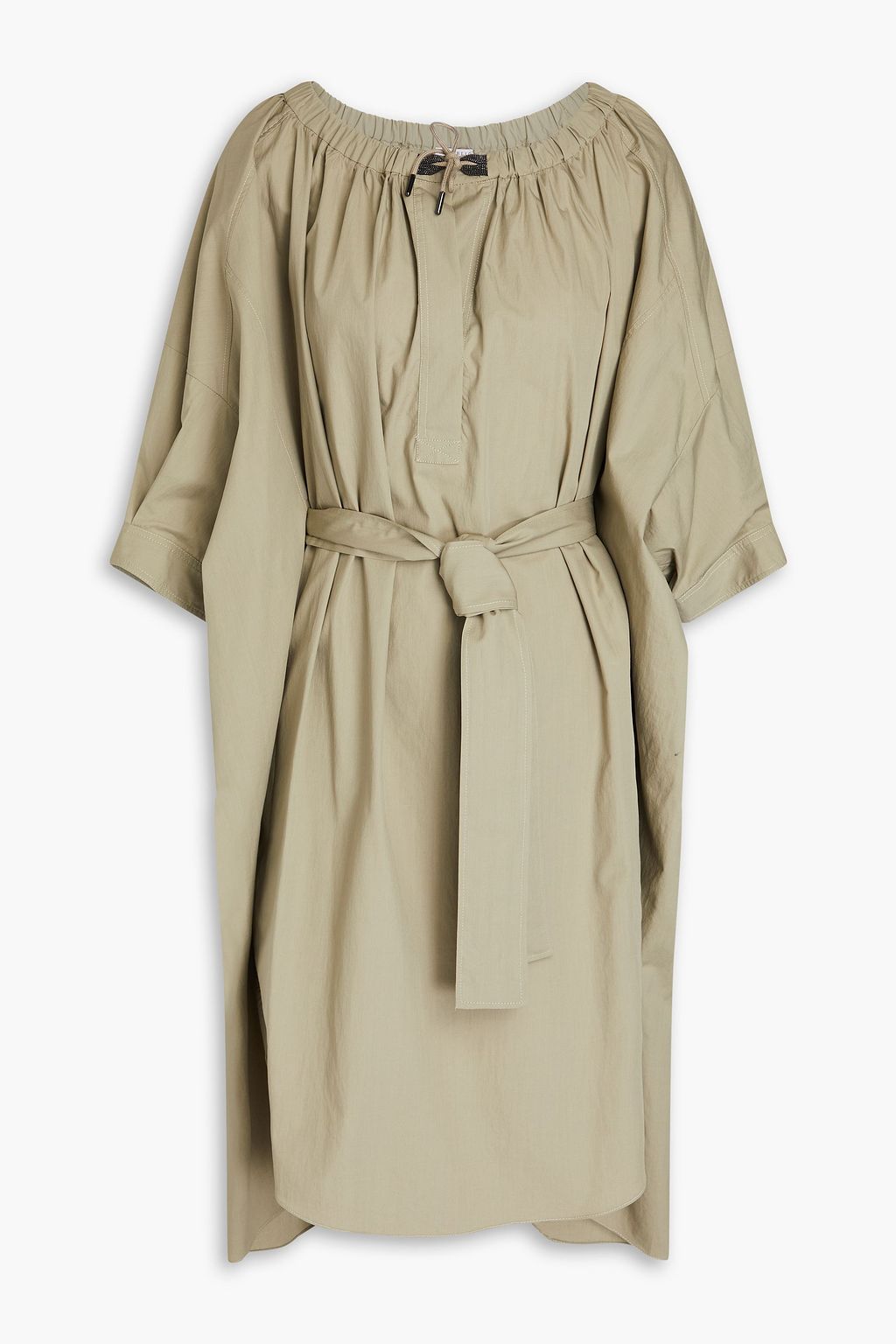 BRUNELLO CUCINELLI Gathered bead-embellished cotton-poplin dress | THE ...