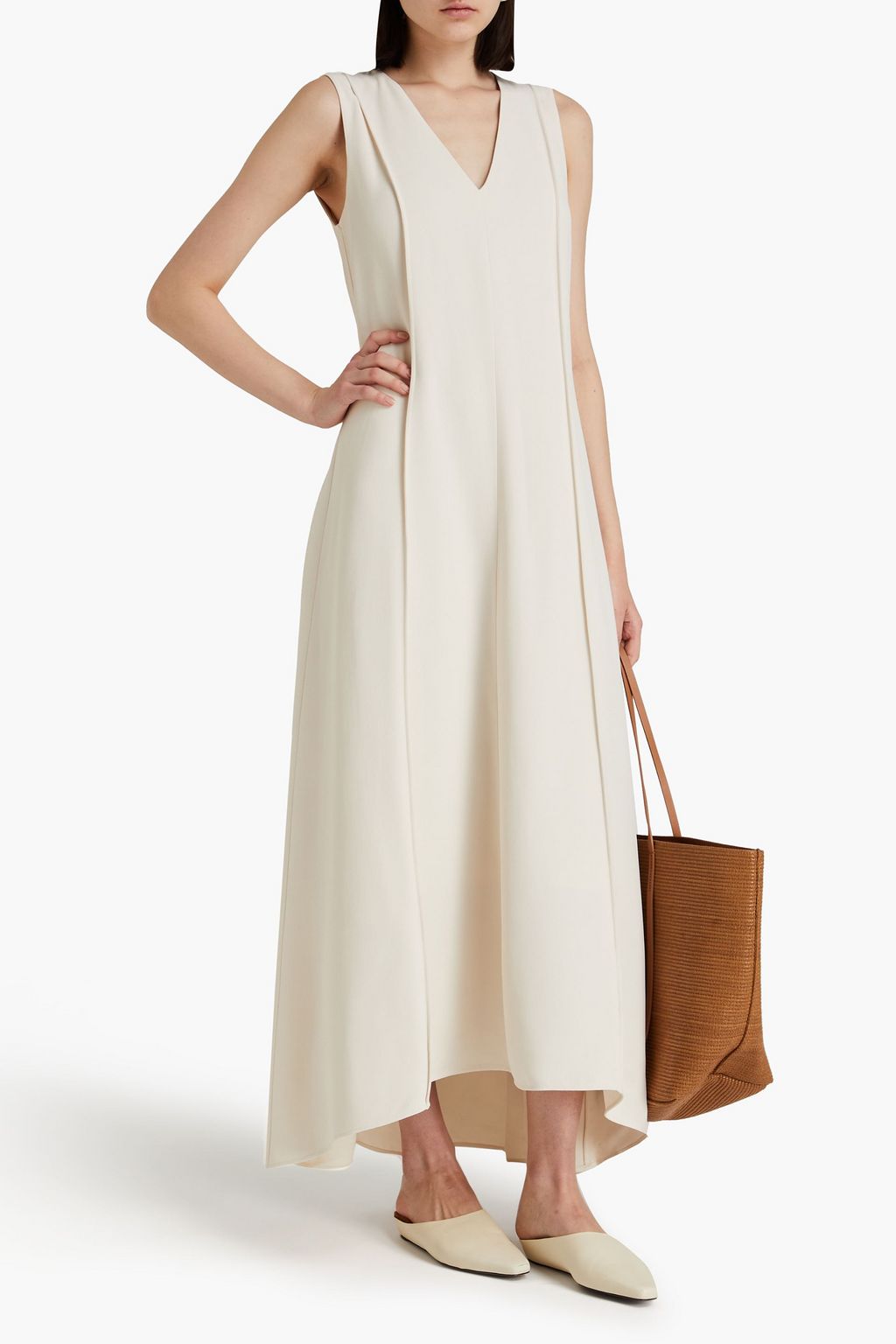 BRUNELLO CUCINELLI クレープ マキシワンピース ビーズ付き プリーツ入り