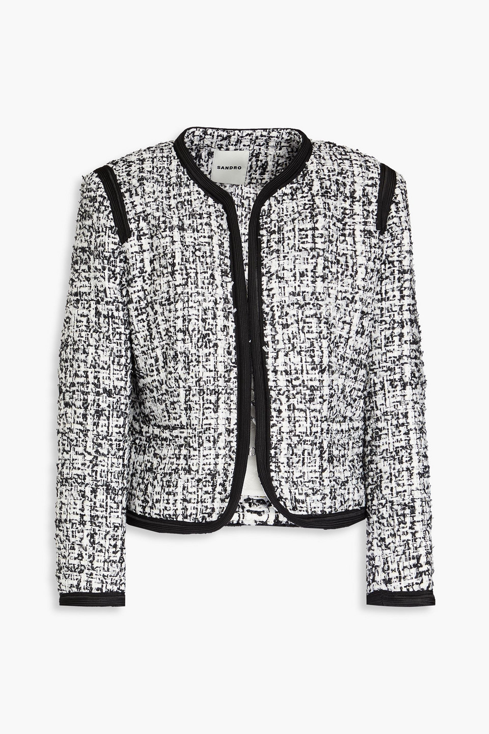 Sandro Augustine Sequin-embellished Metallic Tweed Jacket In Black