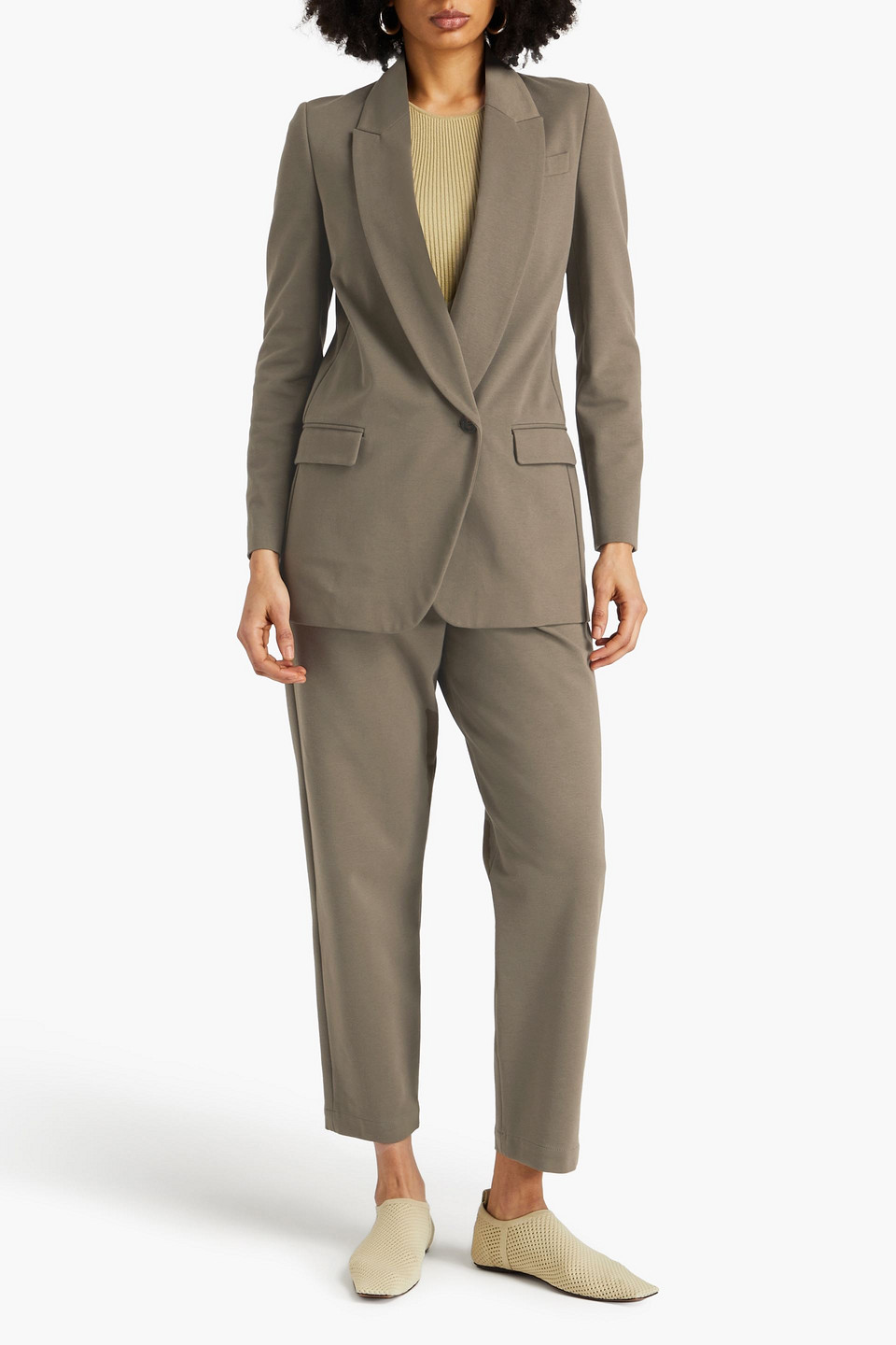 Shop Brunello Cucinelli Bead-embellished Cotton-blend Jersey Blazer In Military-grün