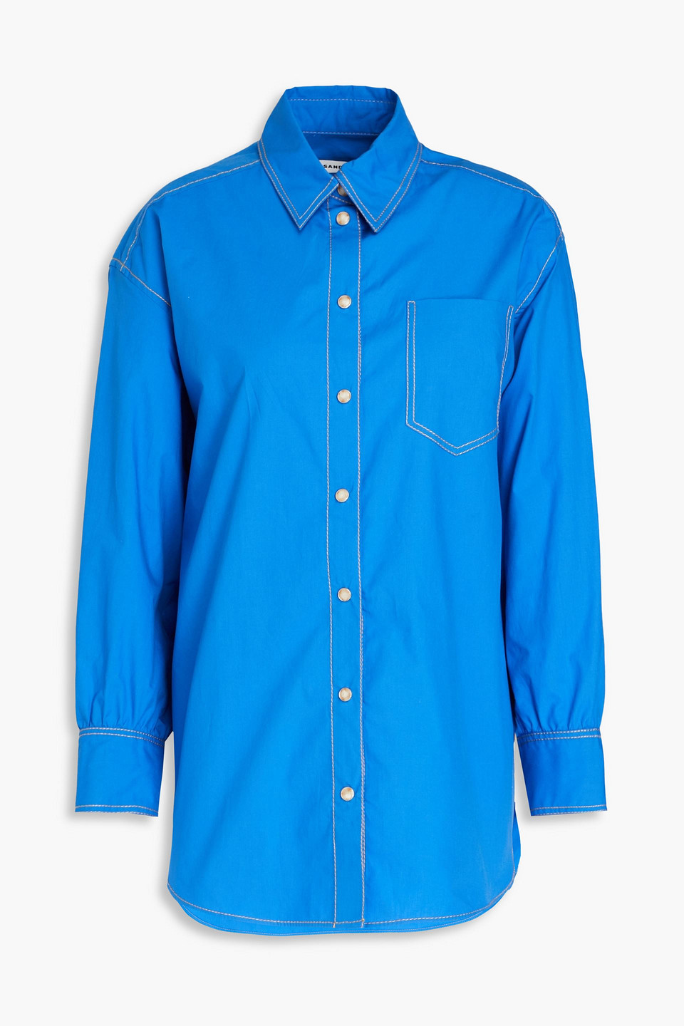 Sandro Candide Topstitched Cotton-poplin Shirt In Blue