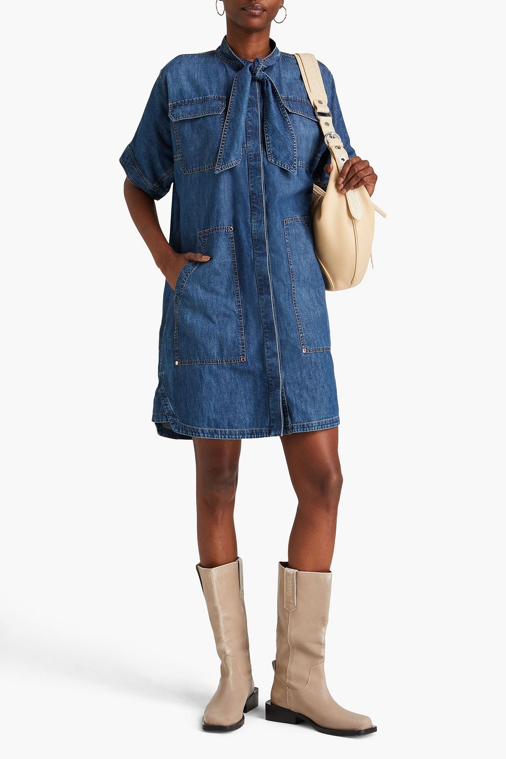 BRUNELLO CUCINELLI Bead-embellished denim mini shirt dress