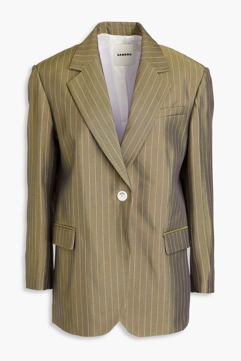 Sandro Yuna Pinstriped Twill Blazer In Army Green