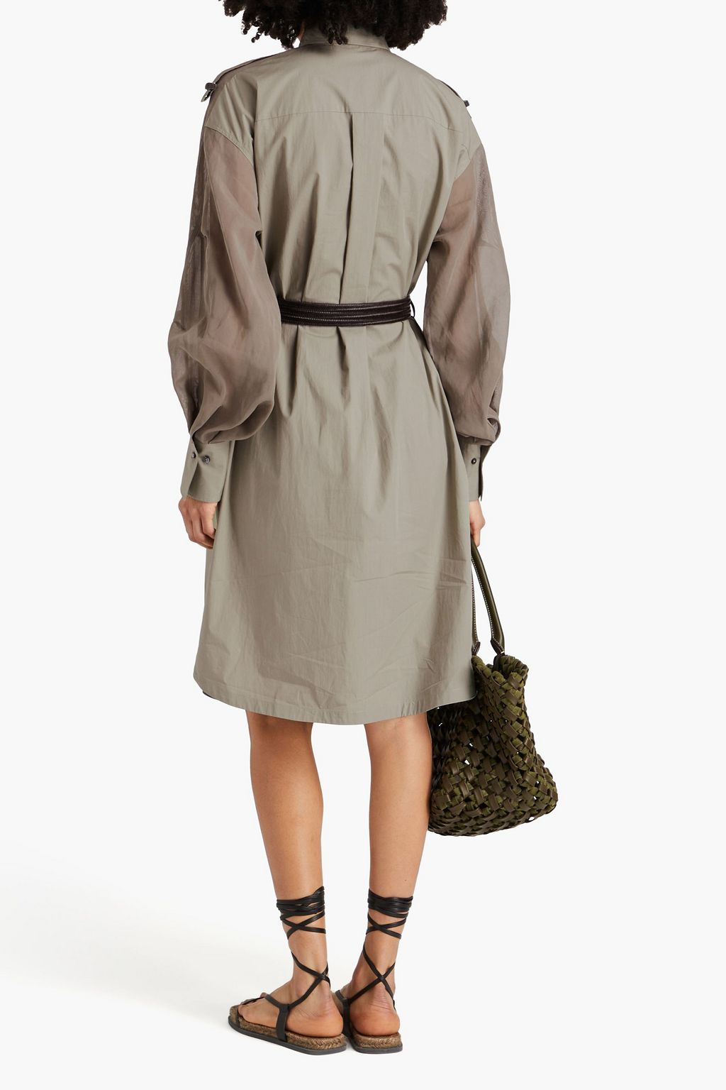 BRUNELLO CUCINELLI Organza-paneled bead-embellished cotton-poplin shirt dress