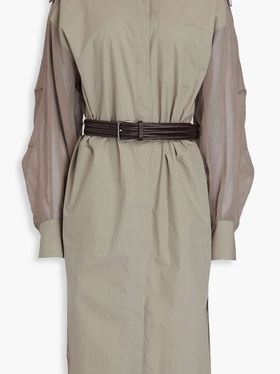 organza-paneled bead-embellished cotton-poplin shirt dress