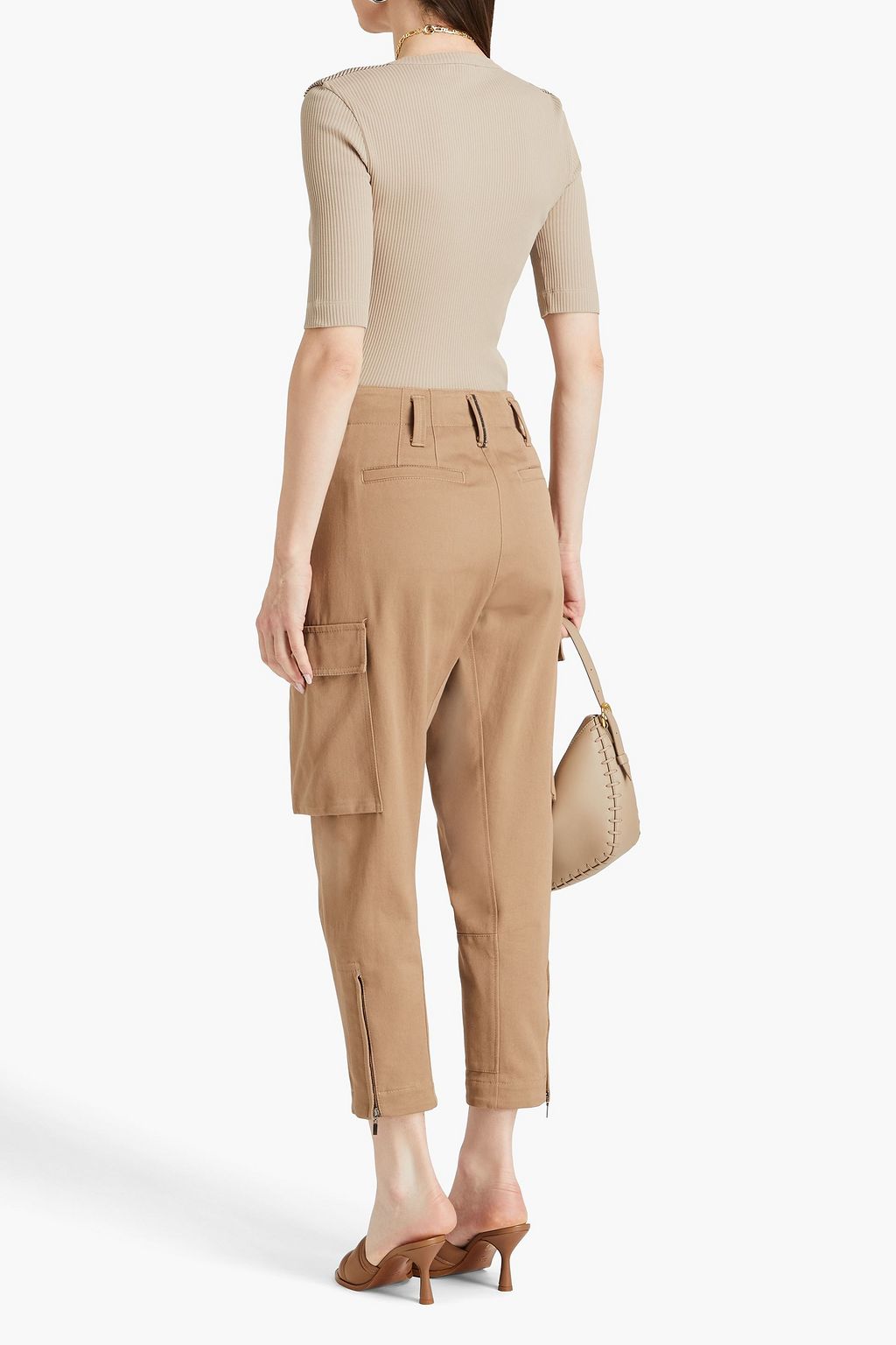 BRUNELLO CUCINELLI بلوزة مصنوعة من القطن بتصميم مضلّع ومزينة بالخرز