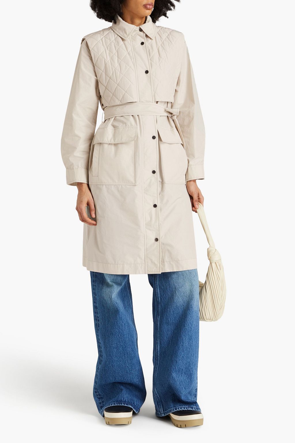 BRUNELLO CUCINELLI シェル トレンチコート ビーズ付き キルティング