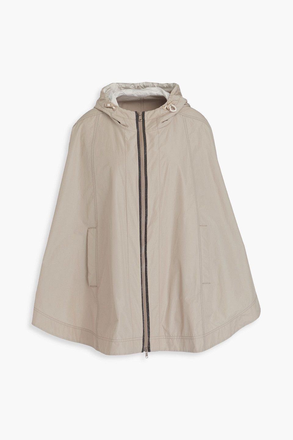 Brunello Cucinelli Bead-embellished Shell Hooded Jacket In Beige