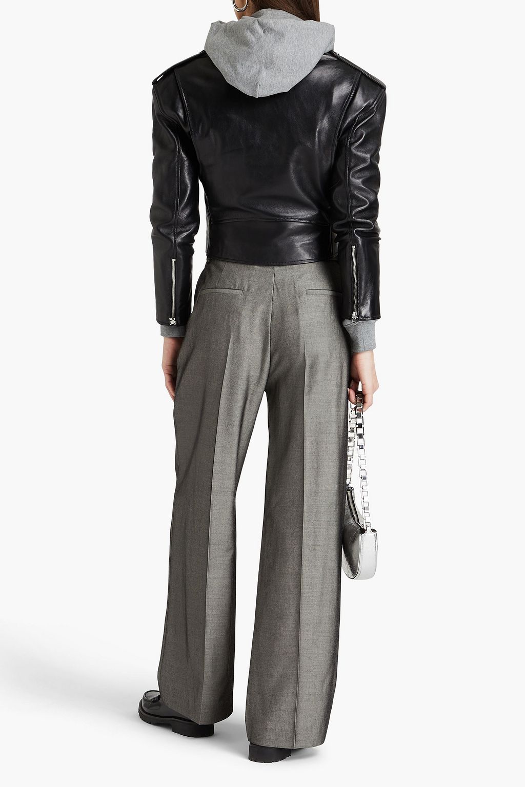 SANDRO Cropped leather biker jacket