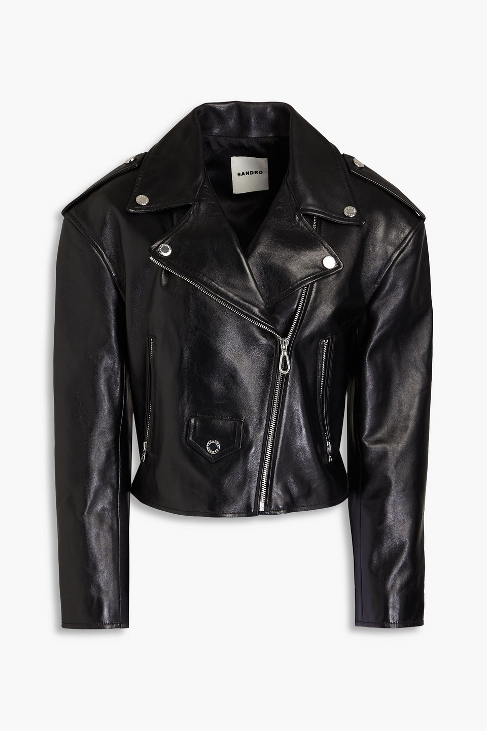 Cropped leather biker jacket
