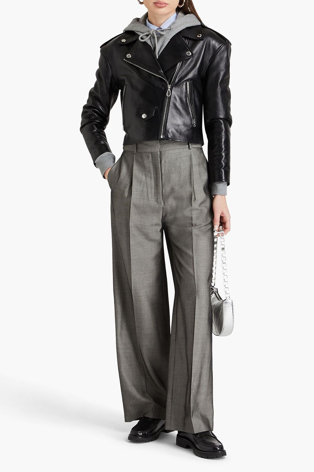 SANDRO Cropped leather biker jacket