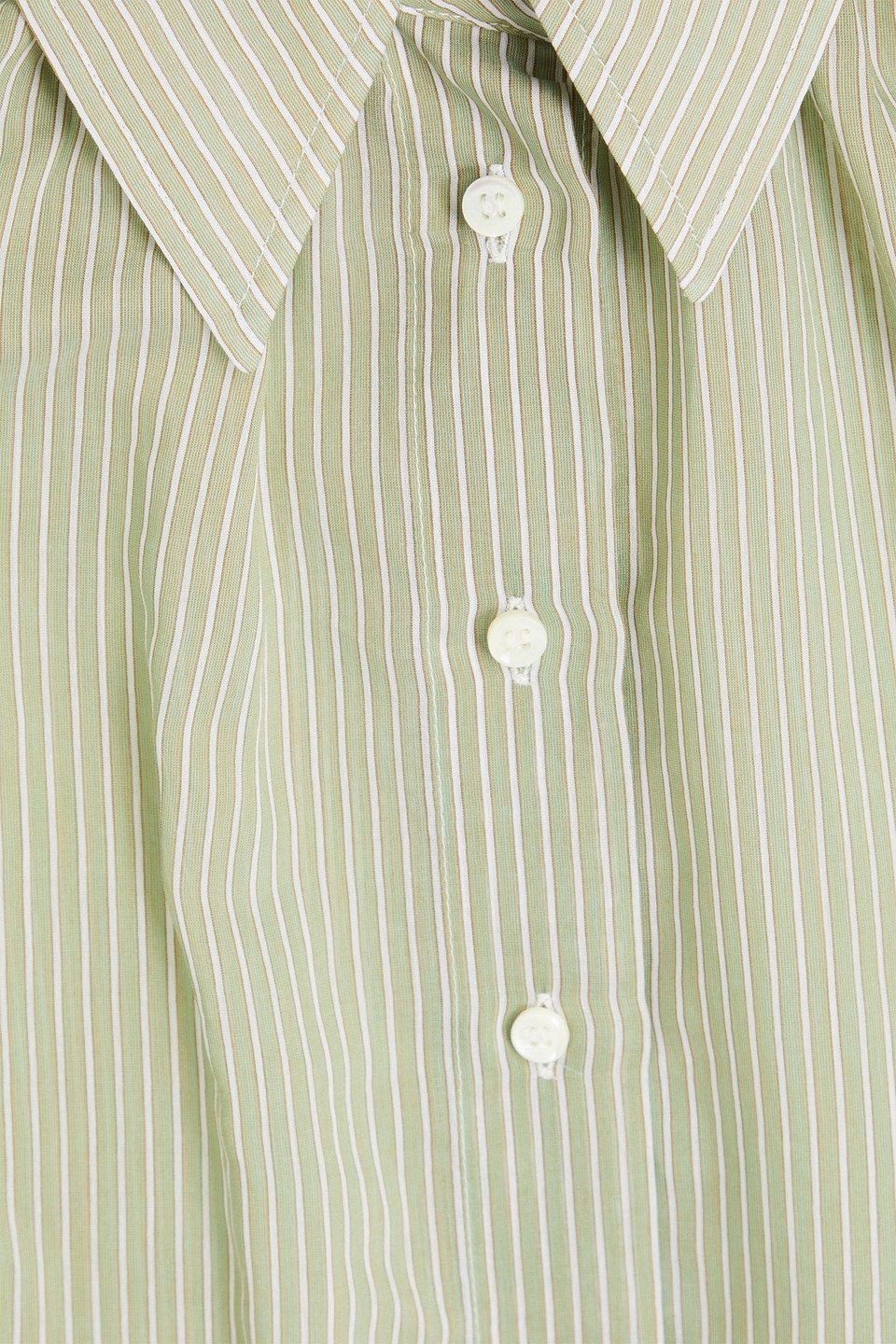 Brunello Cucinelli Bead-embellished Striped Cotton And Silk-blend Shirt In Salbeigrün