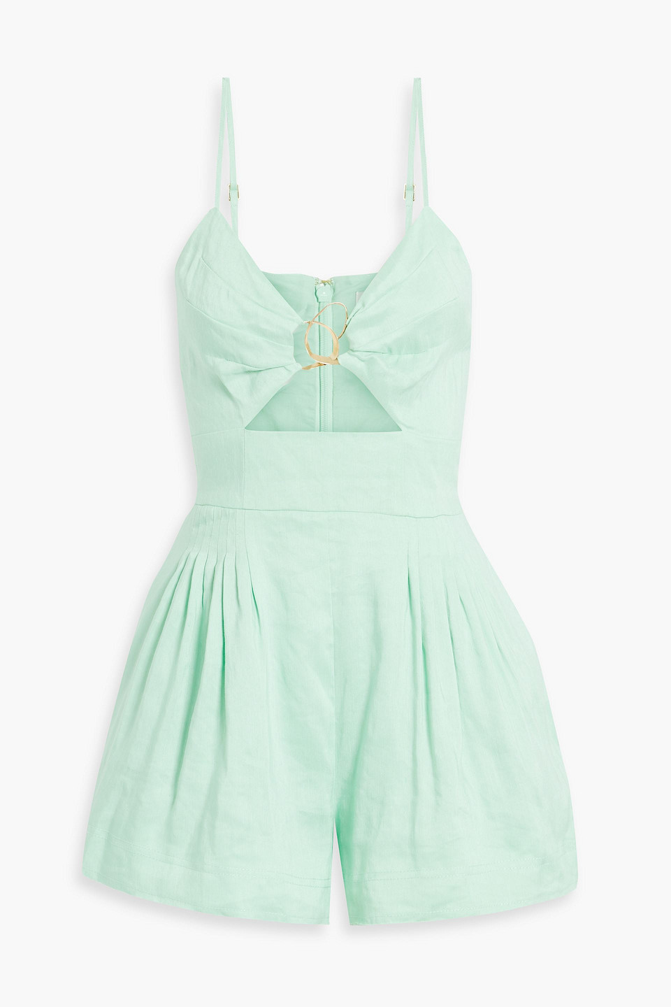 Aje Simone Cutout Embellished Linen-blend Playsuit In Mint