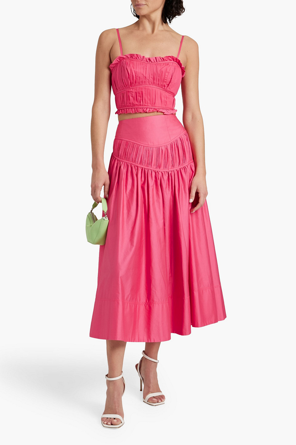 Shop Aje Pepper Cropped Pleated Cotton-poplin Top In Pink