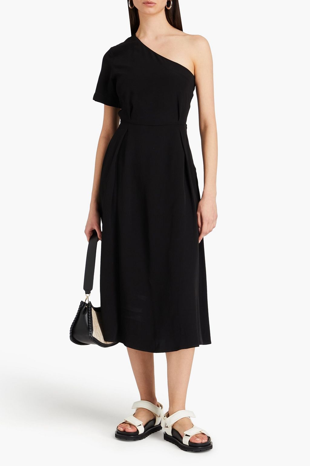 CLAUDIE PIERLOT 컷아웃 디테일 크레이프 드 신 원 슬리브 미디 드레스