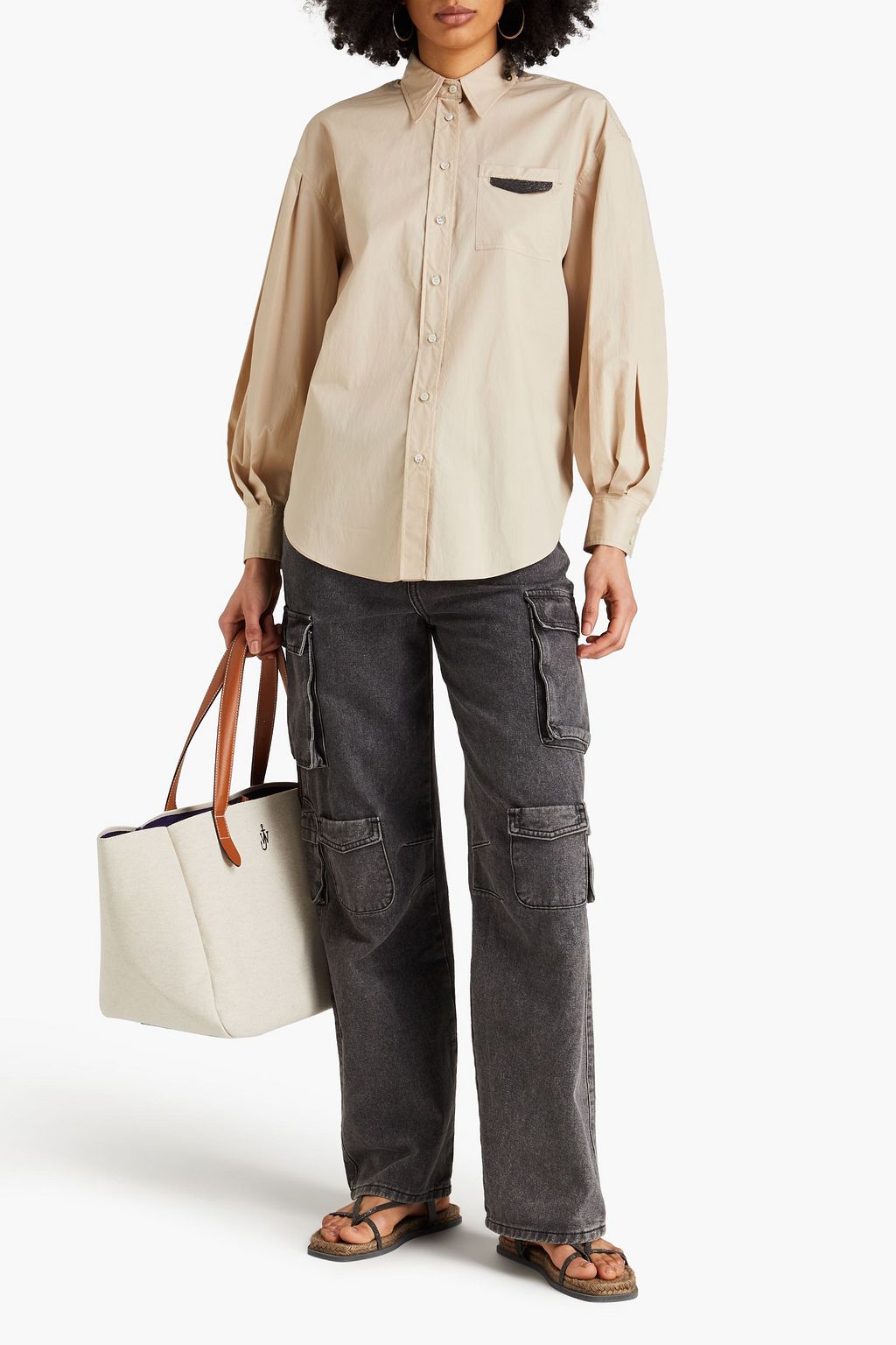 BRUNELLO CUCINELLI Bead-embellished cotton-poplin shirt