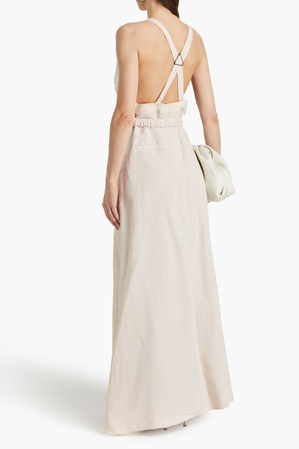 Brunello Cucinelli Embellished Open-knit And Twill Maxi Dress In White
