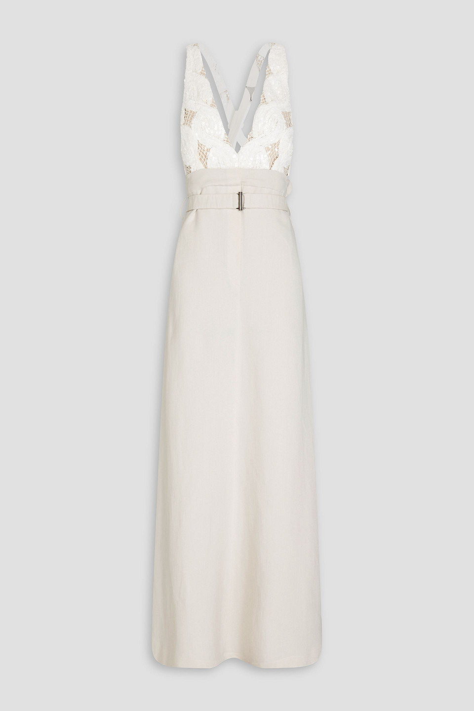 Brunello Cucinelli Embellished Open-knit And Twill Maxi Dress In White