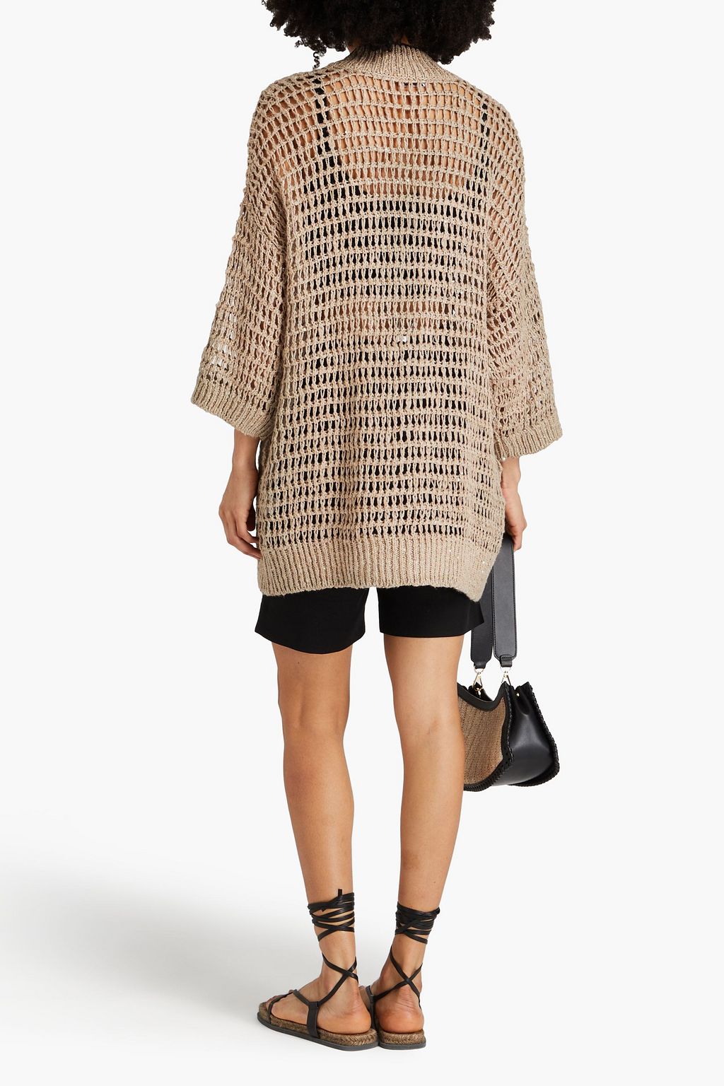 BRUNELLO CUCINELLI Sequin-embellished open-knit linen and silk-blend cardigan