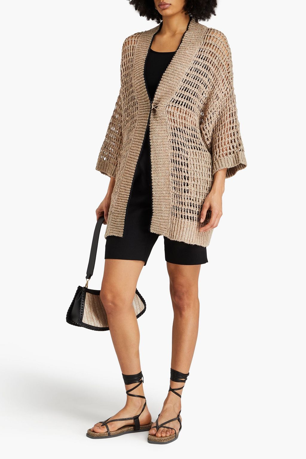 BRUNELLO CUCINELLI Sequin-embellished open-knit linen and silk-blend cardigan