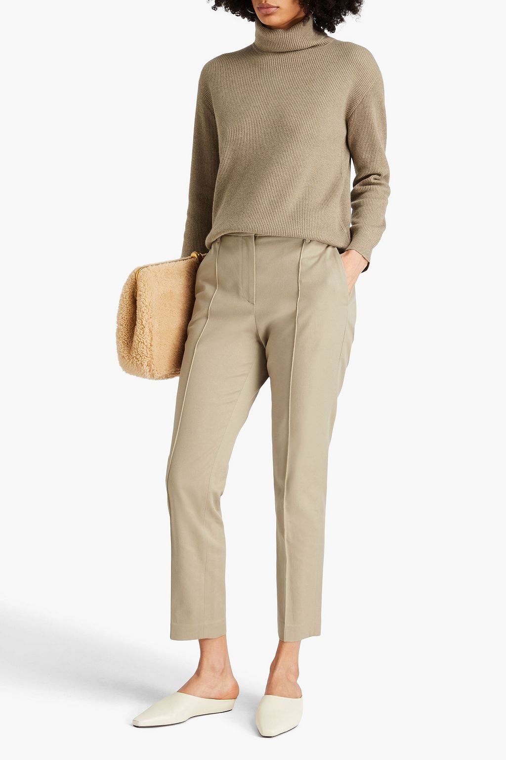 BRUNELLO CUCINELLI Hose mit schmalem Bein aus Twill aus einer Baumwollmischung mit Zierperlen