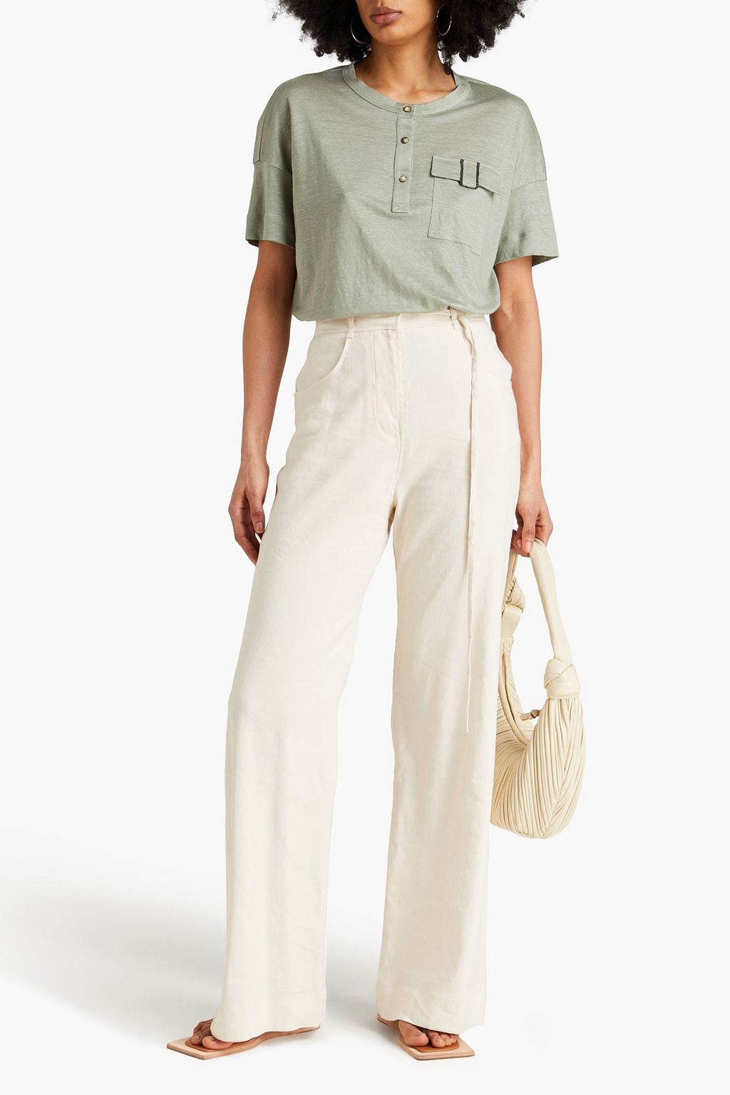 BRUNELLO CUCINELLI Linen and silk-blend jersey top
