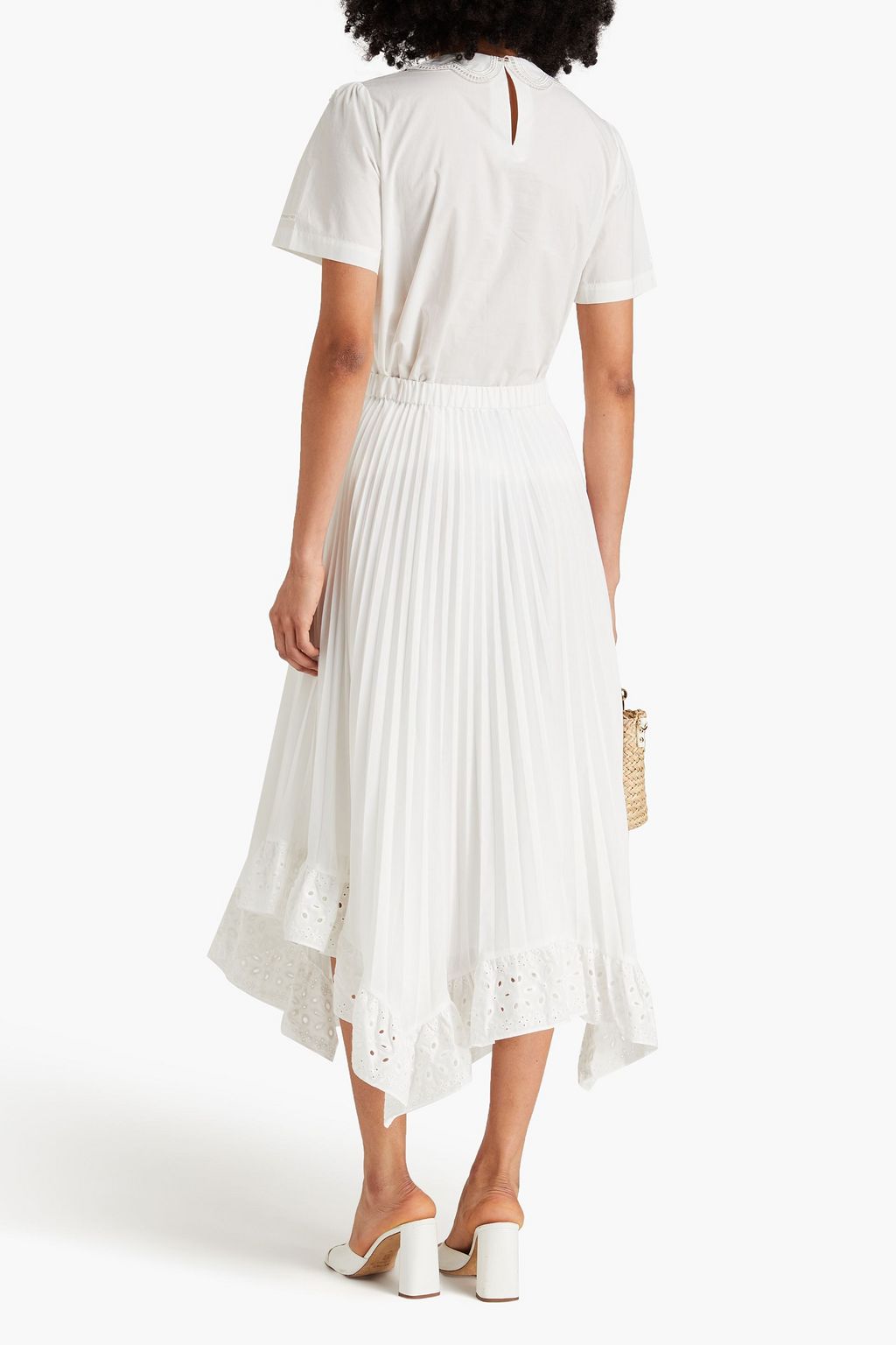 CLAUDIE PIERLOT Broderie anglaise-paneled mousseline midi skirt