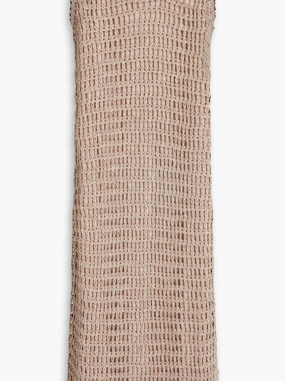 sequin-embellished open-knit linen and silk-blend dress